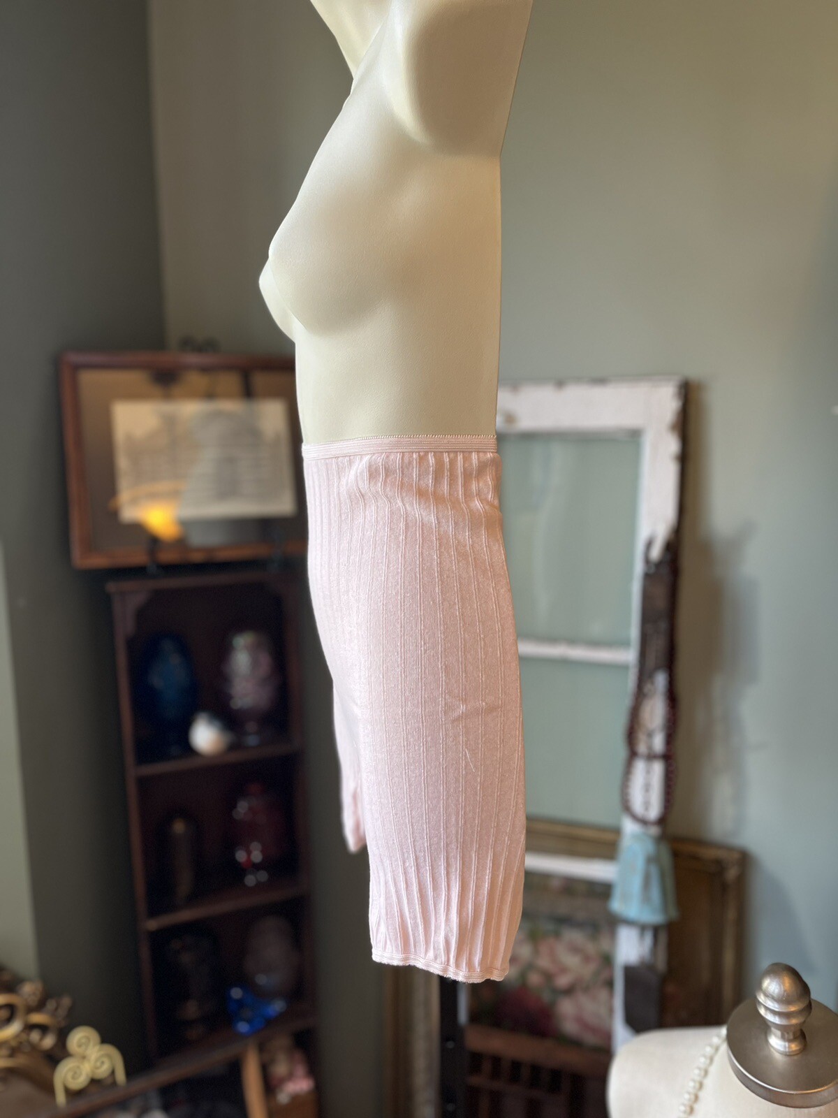 VTG 60-70s STRETCHY RIB KNIT HIGH WAISTED LONG LEG KNICKERS BLOOMERS PINK (2)