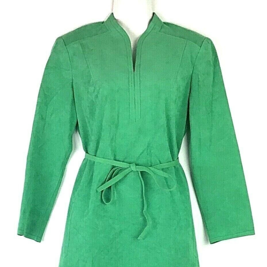 Vtg 70s Dress Posh Ultrasuede 10 Green Classic Preppy Secretary Belted Pockets