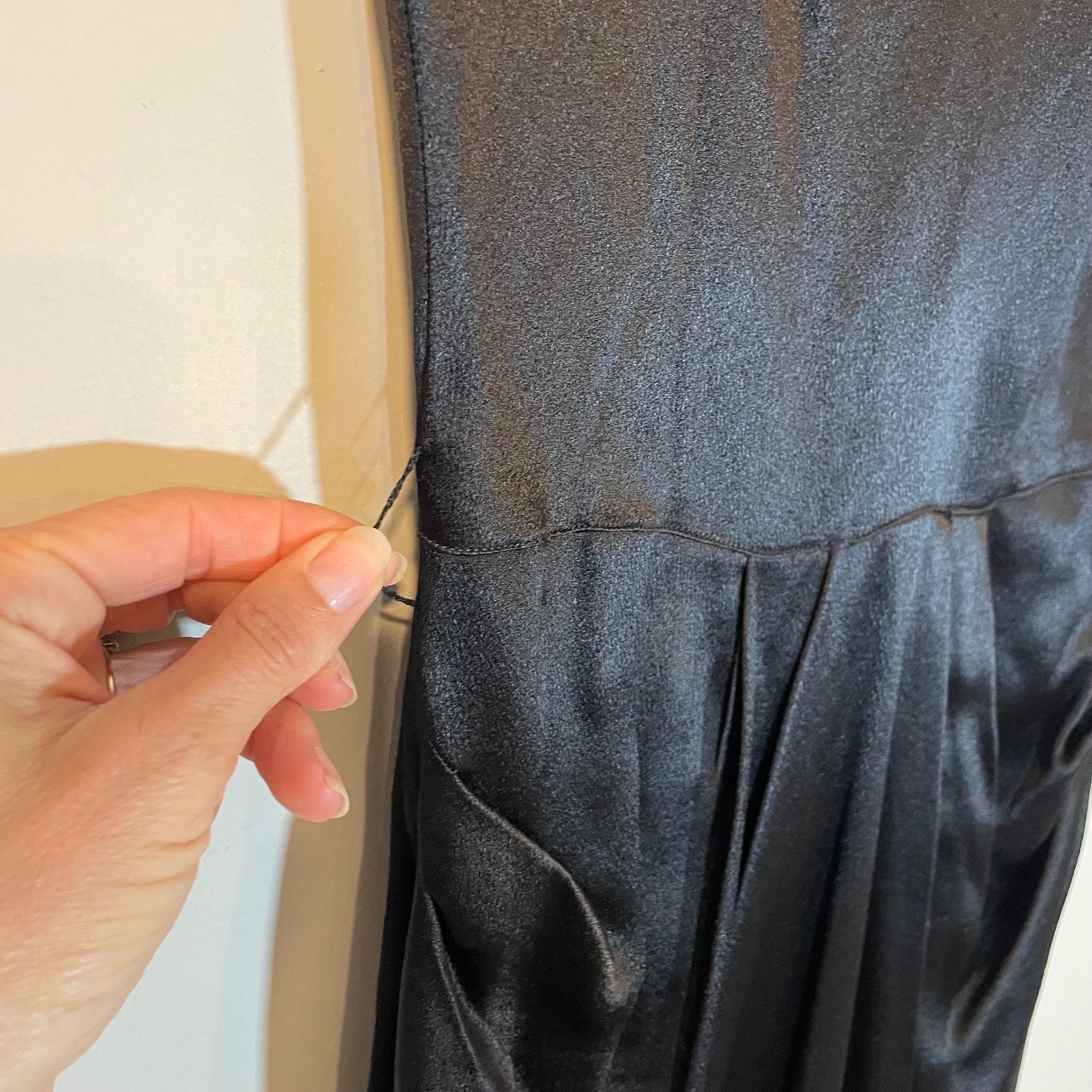Vintage Justin McCarty Dallas Black Satin Cocktail Dress XS Bow Detail 50s READ