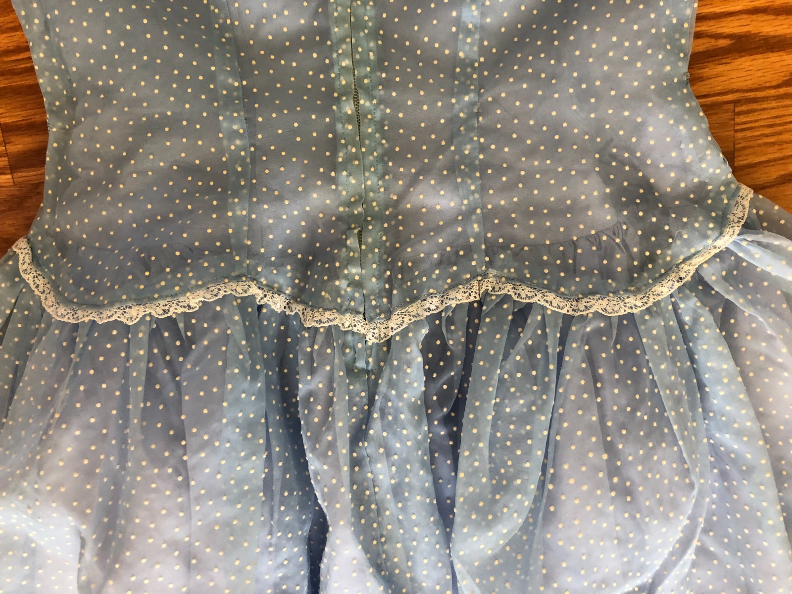 Vintage 1950s Handmade blue sheer dotted swiss womens dress lining& hair tie
