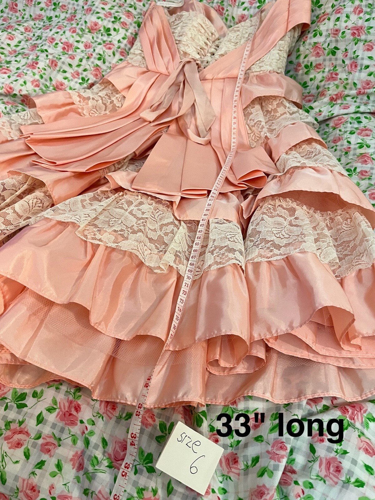 Betsey Johnson Evening Size 6 Vintage Silk Corset Laced Dress Ruffles Tulle Pink