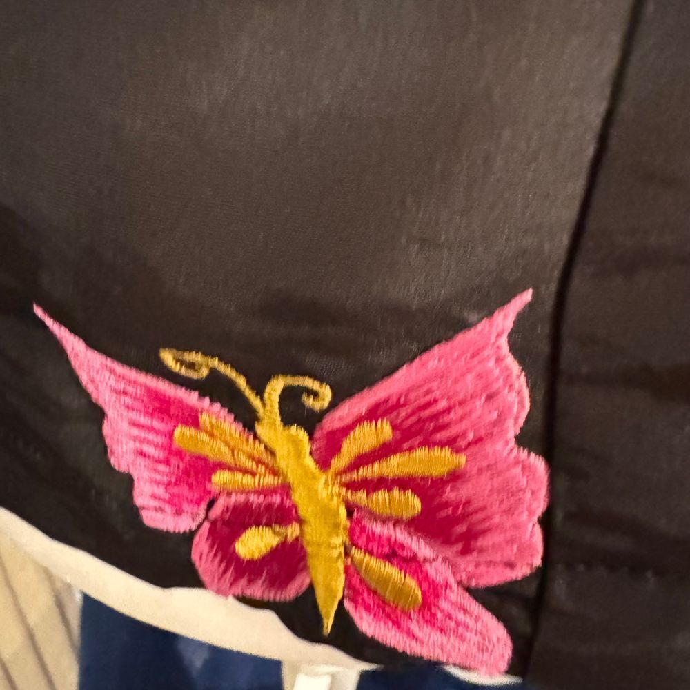 Vintage Black Silk Butterfly Embroidered Asian Style Jacket Hot Pink Trim sm/med