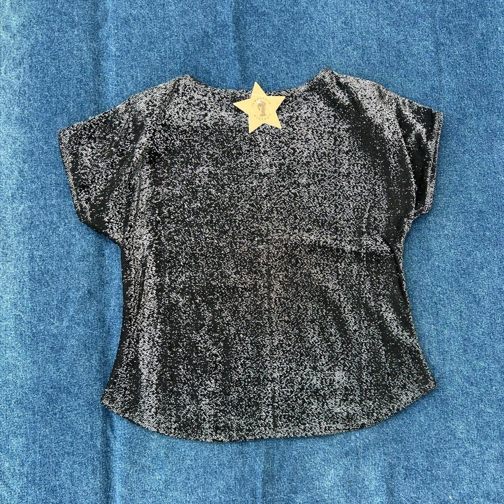 80s Copy Cats metallic silver sequin wave pattern top