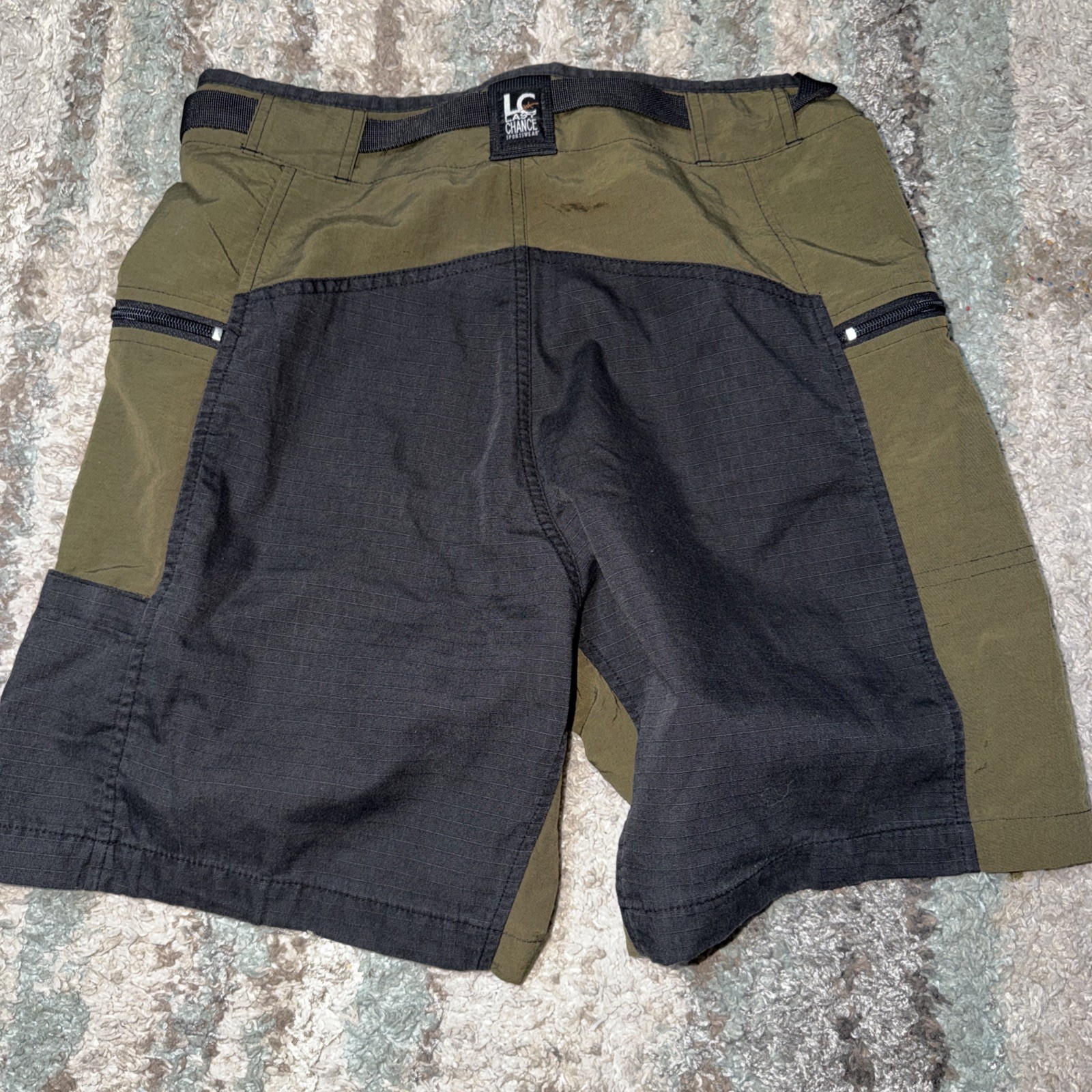Vintage 80s 90s Last Chance Sportswear Nylon Olive Green Belted Shorts Size 32
