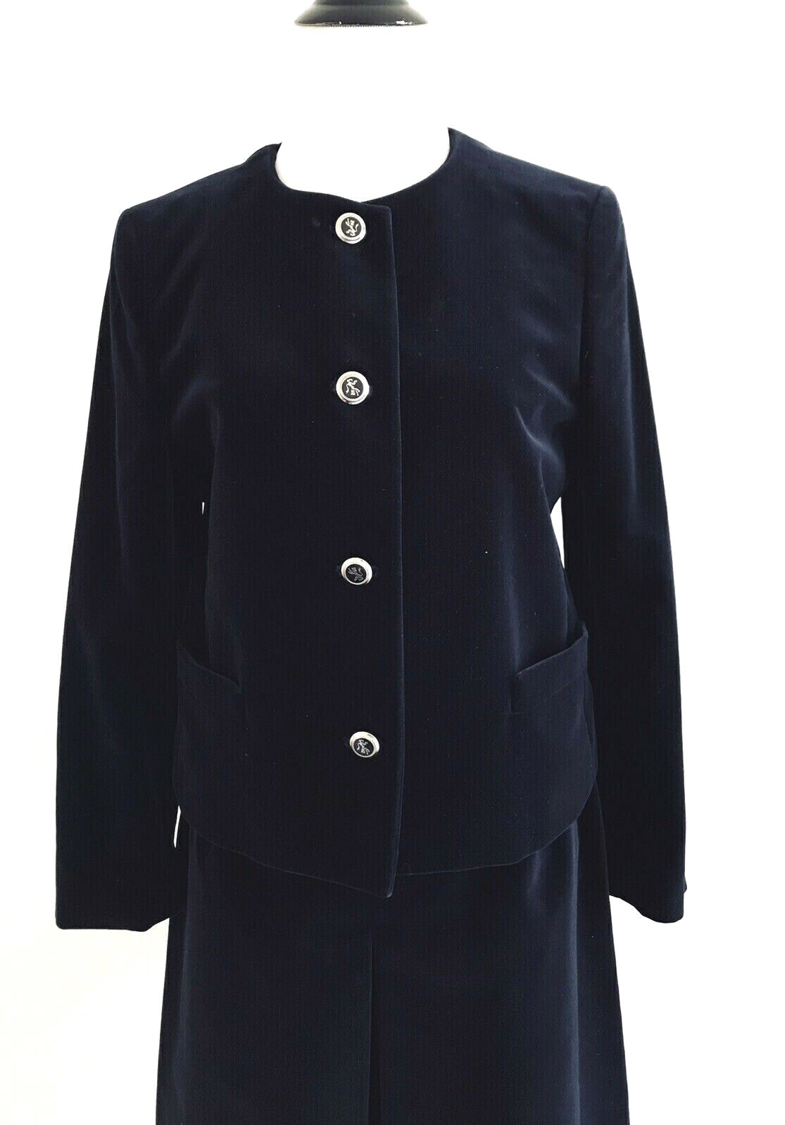 The Scotch House Crewneck Velour Skirt Sets Womens Size 4 Blue Button Up Blazer