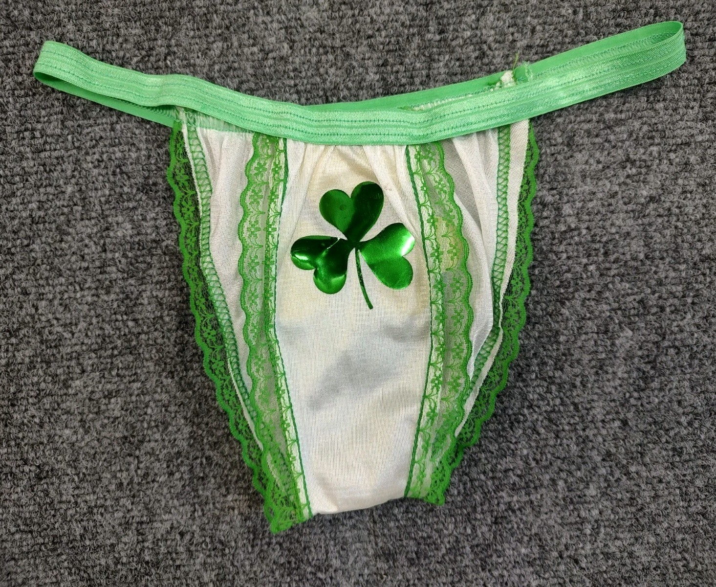 80’s Vintage Panties St Patrick’s Day Shamrock Tanga Thong Back Nylon Retro M/L