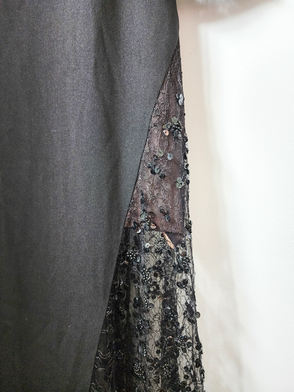 RARE Vintage Saks Fifth Avenue Travilla Ebony Silk Beaded Gown W/ Lace Size 14