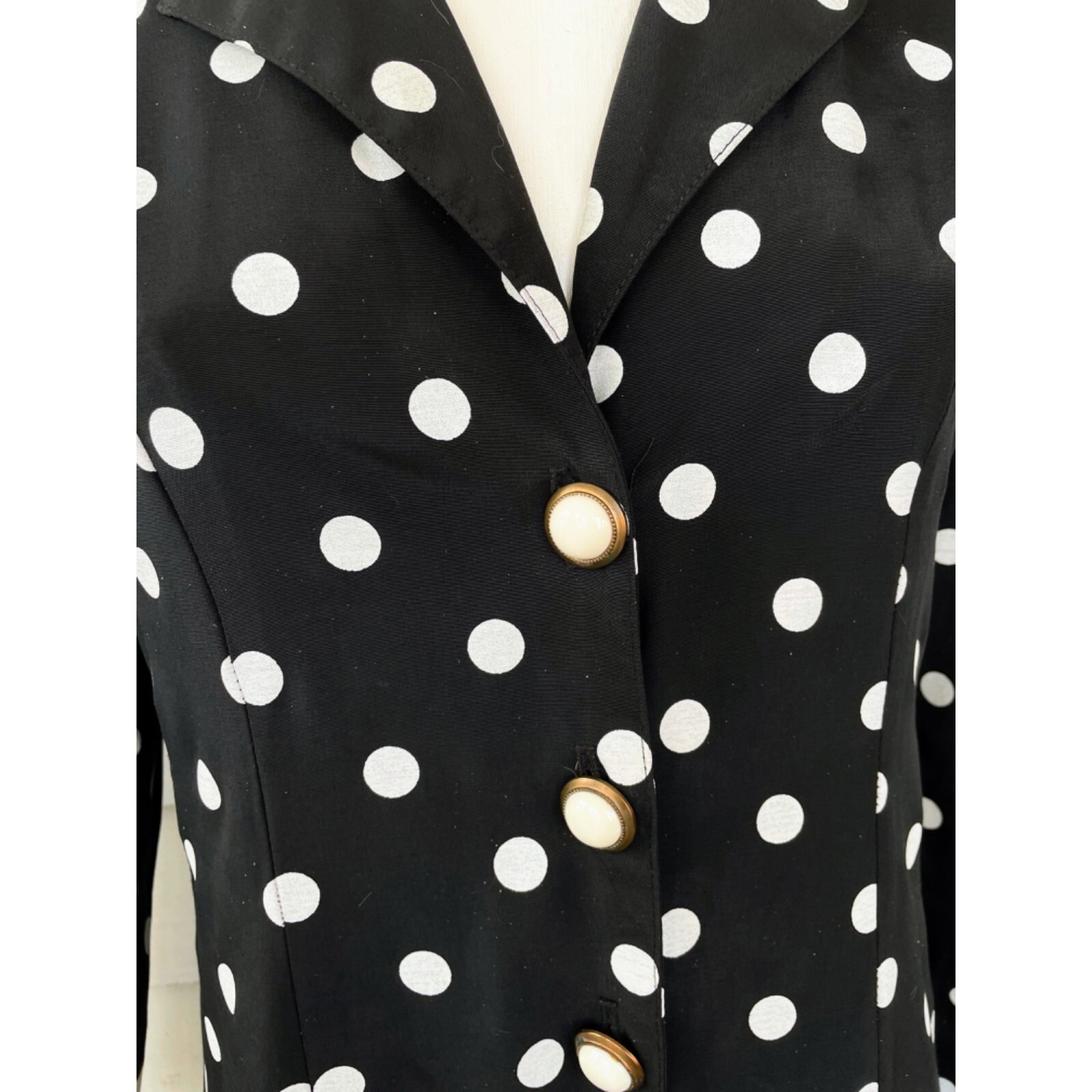 Vintage 1980s Black White Polka Dot Pleated Dress