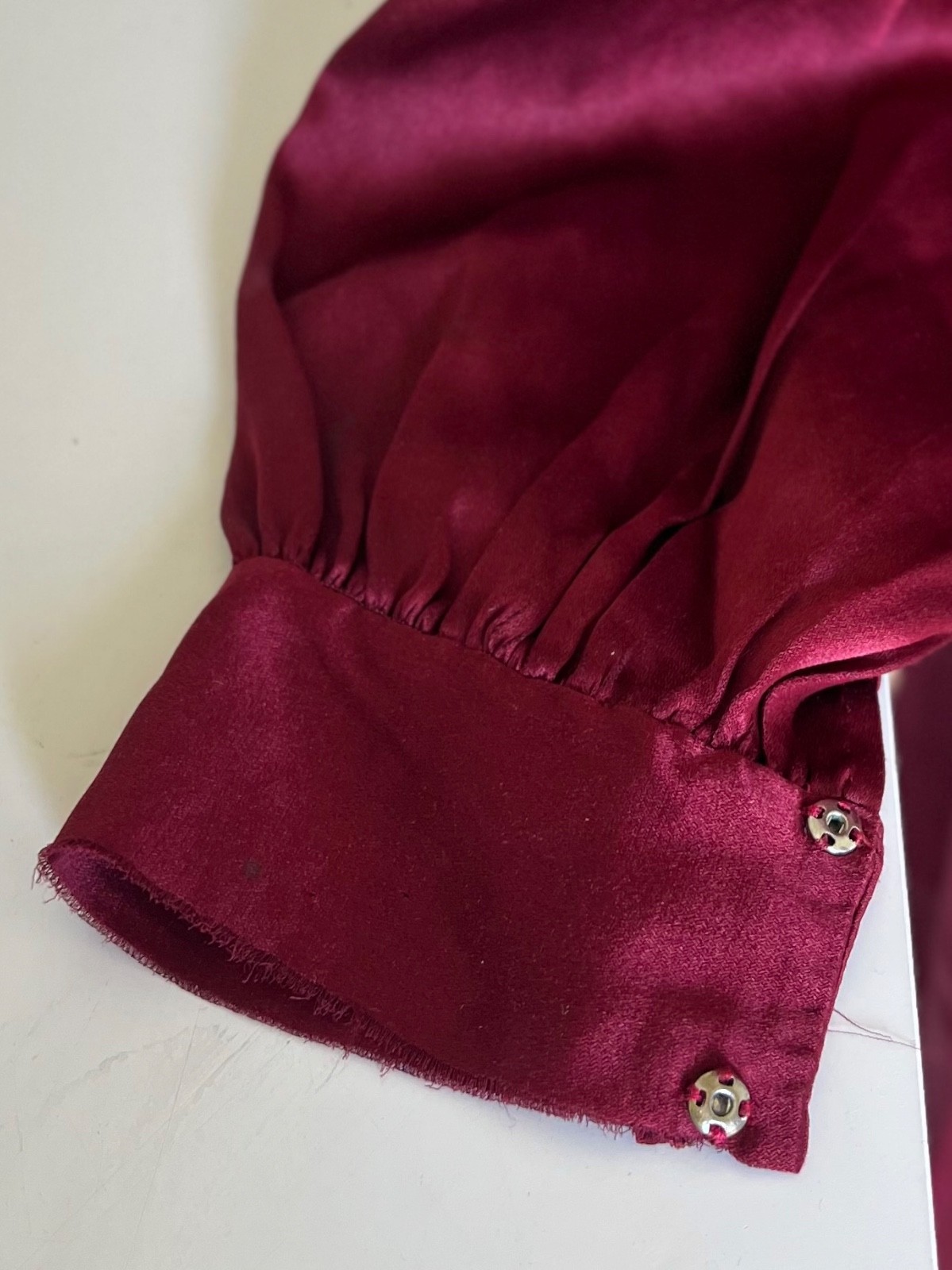 Antique 1920s Silk Drop Waist Dress Wine Red Flapper Long Sleeve Widder Bros SM