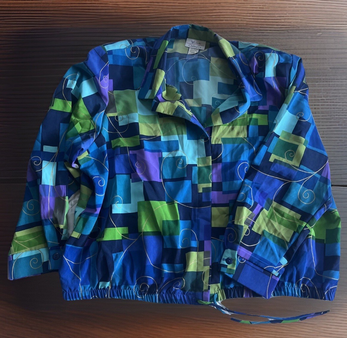 Vintage 80’s Blue Geometric Abstract Blue Button-up Size 24 Westside Clothing Co