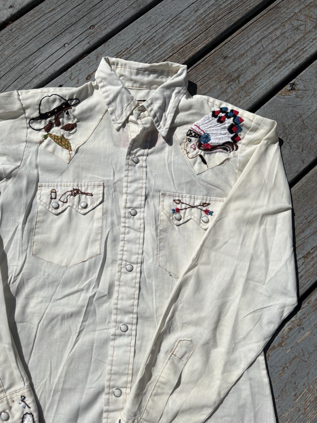 Vintage Embroidered Western Pearl Snap Button Up Shirt Women’s Cowboy Native