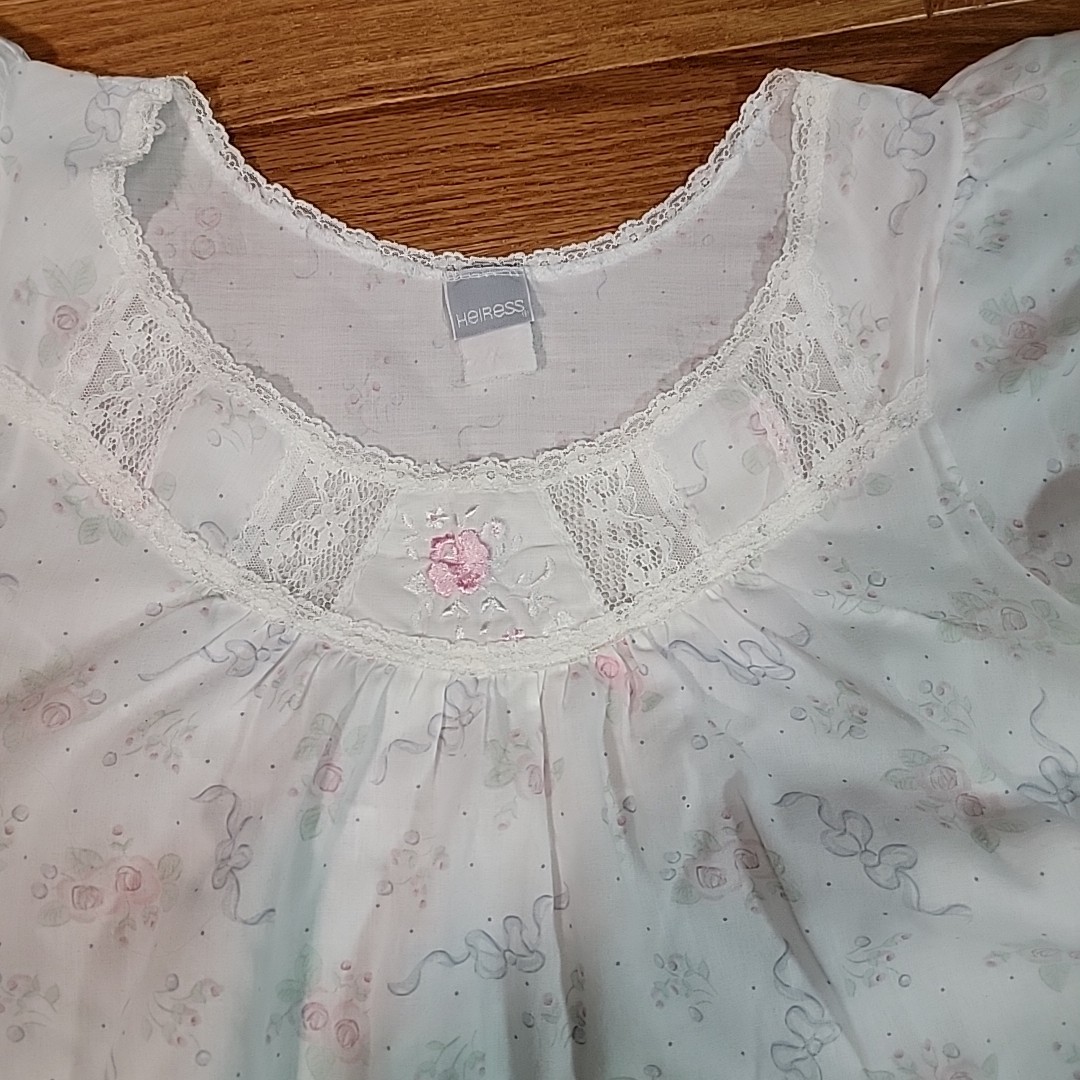 Vintage Heiress Embroidered Lace Floral Bow Babydoll Nightgown Cottagecore SZ-S