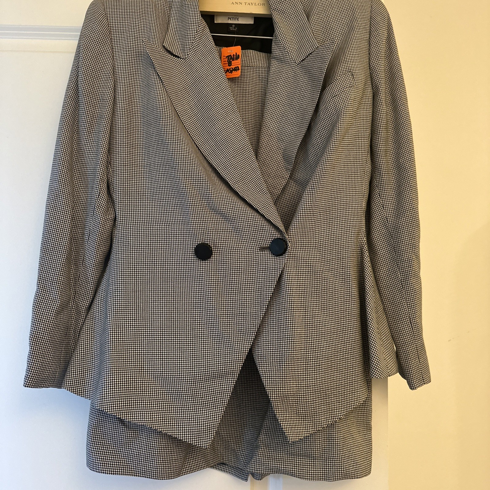 Vtg Kasper For ASL Plaid Double Breasted Blazer Skirt Set Womens Gray 8