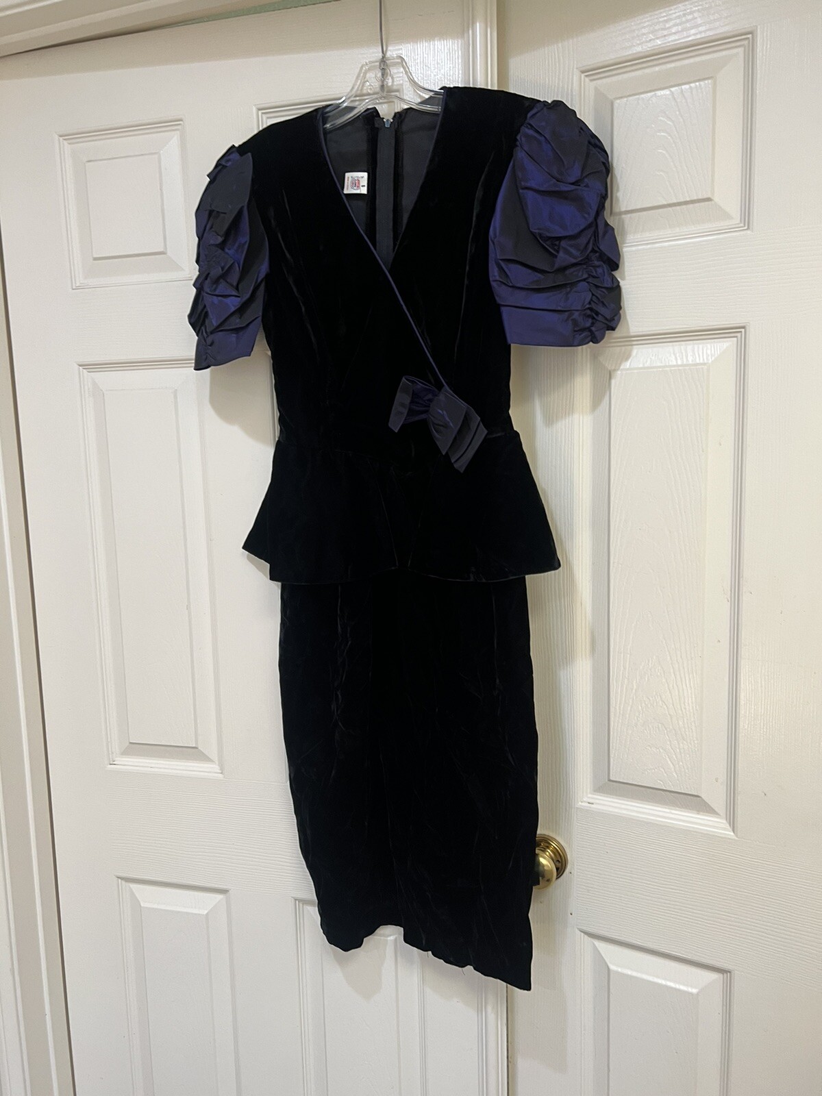 VNTG 80s Violet Velvet Peplum Avant Garde Style Party Dress prom formal Gatsby 8