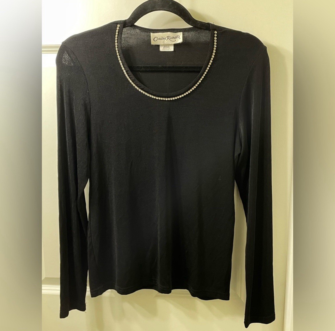 Vintage 90s / Y2K Claudia Richard Black Rhinestone Top – Made in USA – Size M
