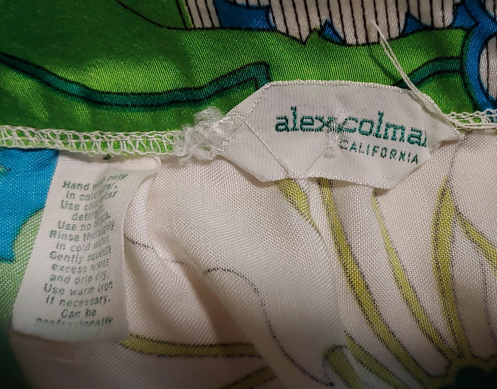 Vintage Alex Coleman 60s 70s Mod Floral Long Maxi Skirt S M Green Blue Art Deco