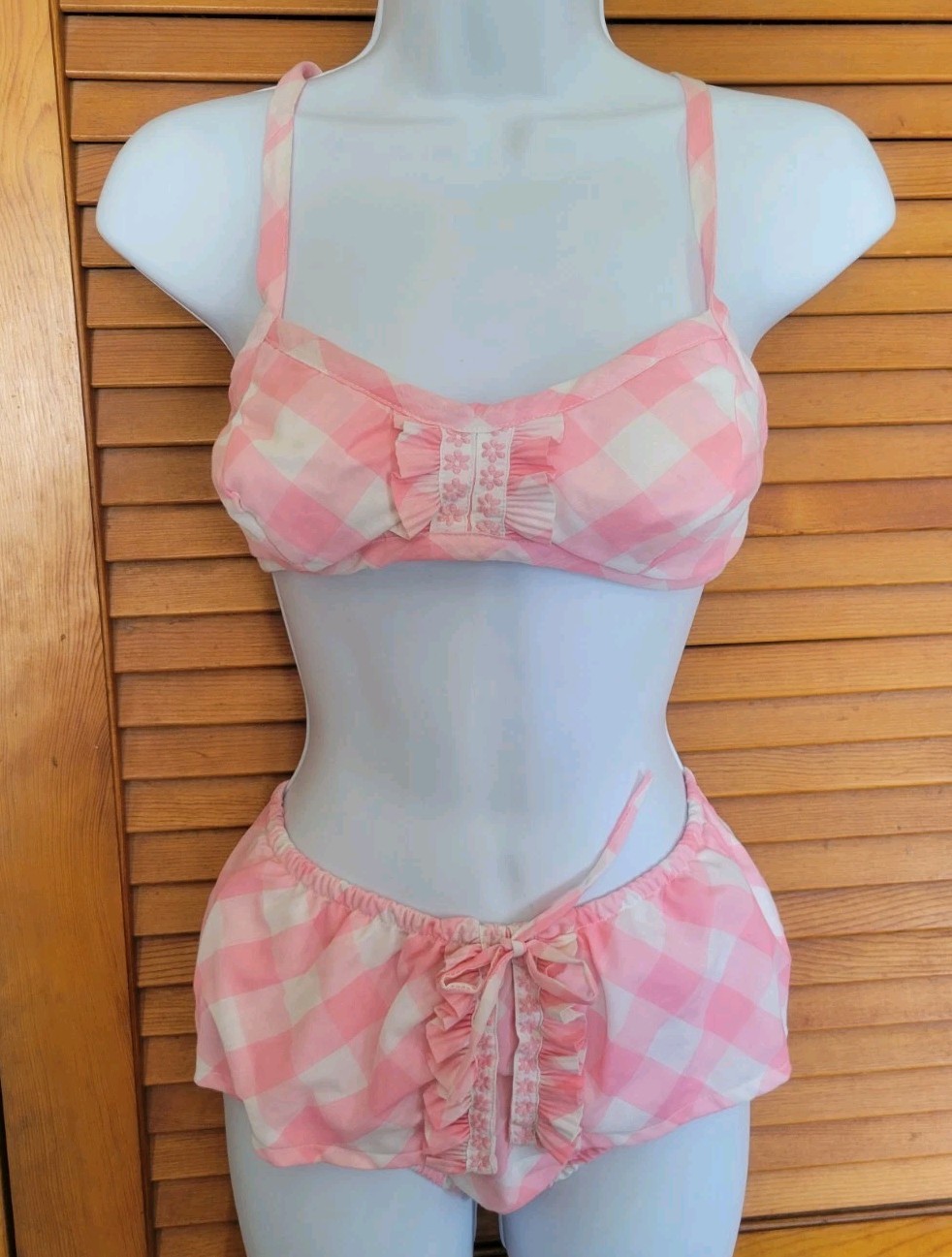 1960s True Vintage Pink & White Gingham Bikini Small Or Xsmall