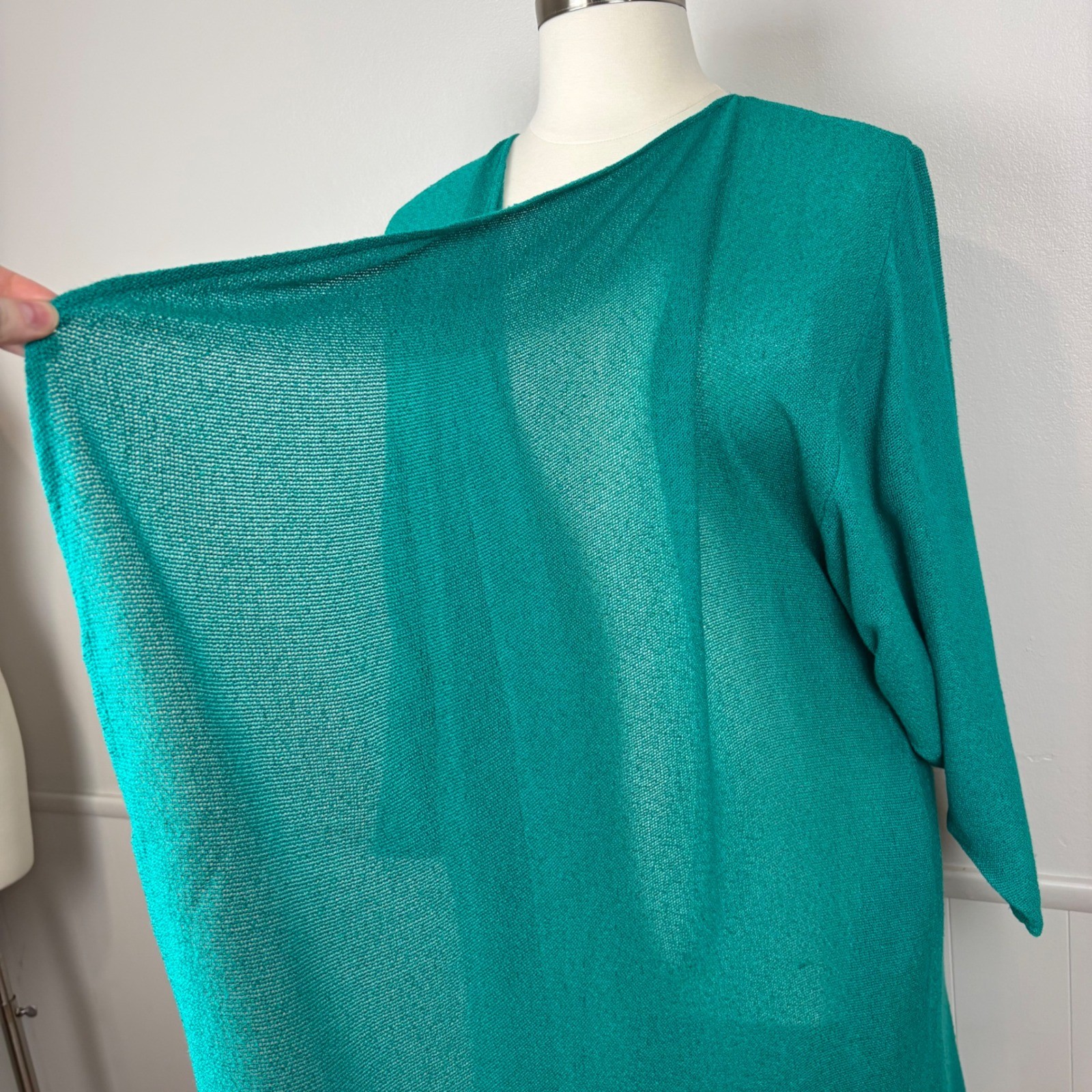 Spencer Alexis Vintage Kimono Inspired Topper Duster Teal Size 16 Dramatic 80s