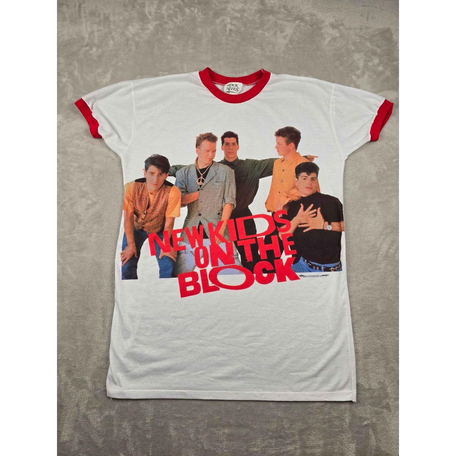 Vintage New Kids On The Block Night Sleep Shirt OSFA White 1990 Ringer Tee Thin