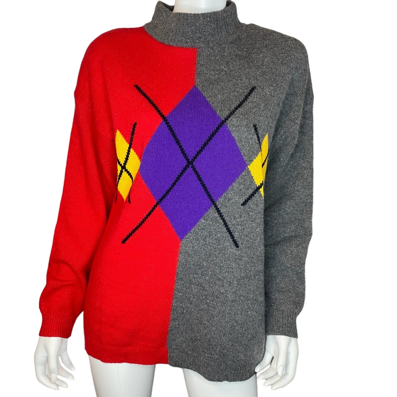 VINTAGE 90’s Argyle Sweater Lambswool Angora Blend Preppy Academia Women’s M