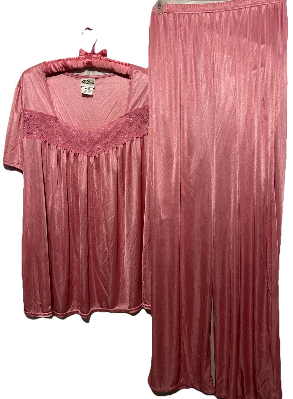 Vintage Collections Etc Pink Silky Slippery Top and Pajamas Pants PJ 2pc Set XL
