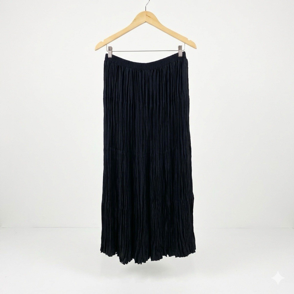 Vtg Circle T by Marilyn Lenox Black Micro Pleated Maxi Skirt XL Made in USA