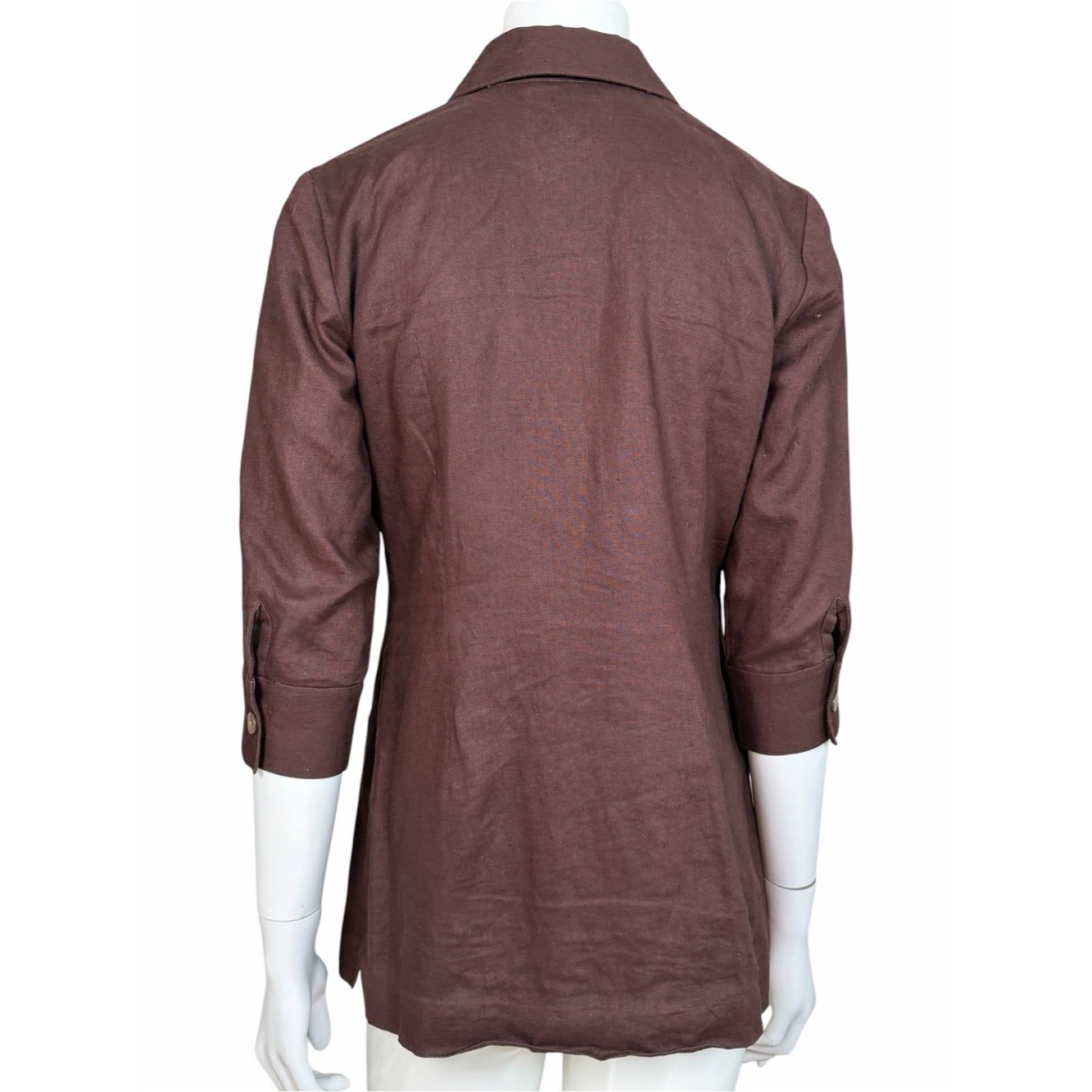 DKNY Linen Tunic Blouse Womens 2 Brown Vintage Lagenlook Long Top Pockets