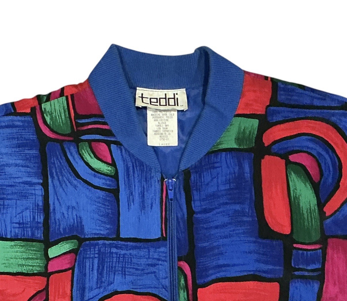 Vintage 80s Teddi Abstract Geometric Bomber Jacket Colorful Retro Art Print L