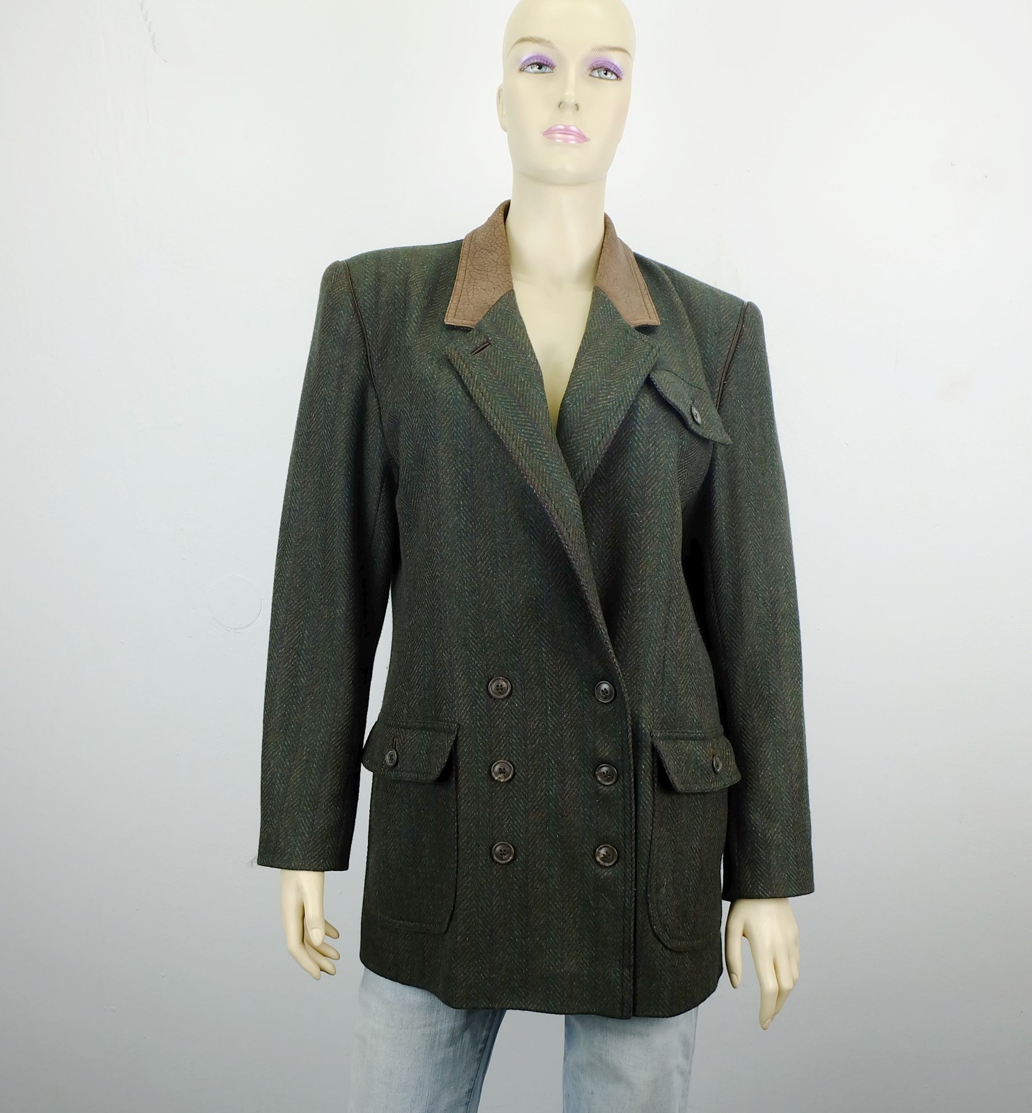 vintage 80s bogner blazer jacket virgin wool cashmere leather size 38