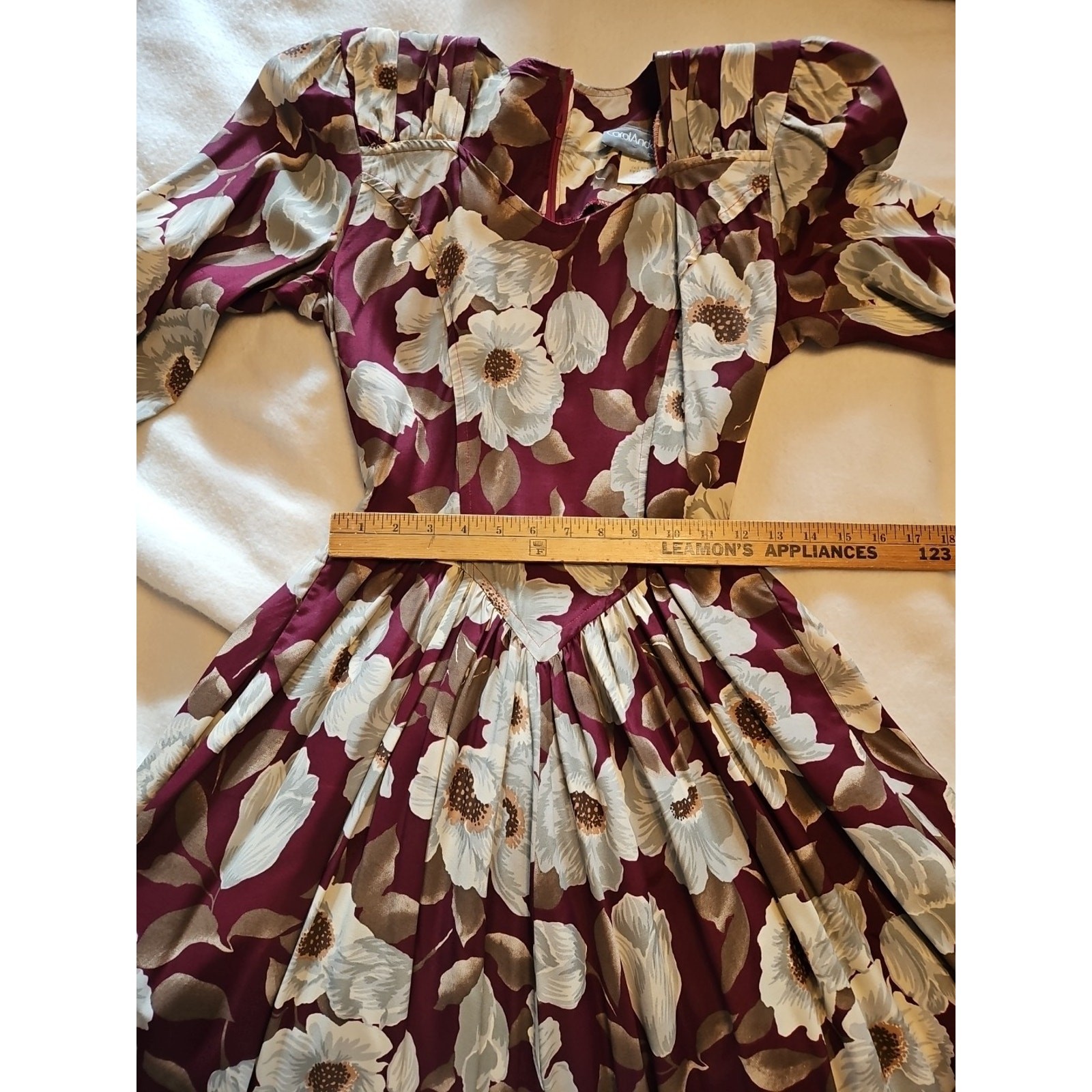 VTG Carol Anderson Dress Women’s Sz 3/4 Red Floral A Line w/Shldr Pads & Pockets