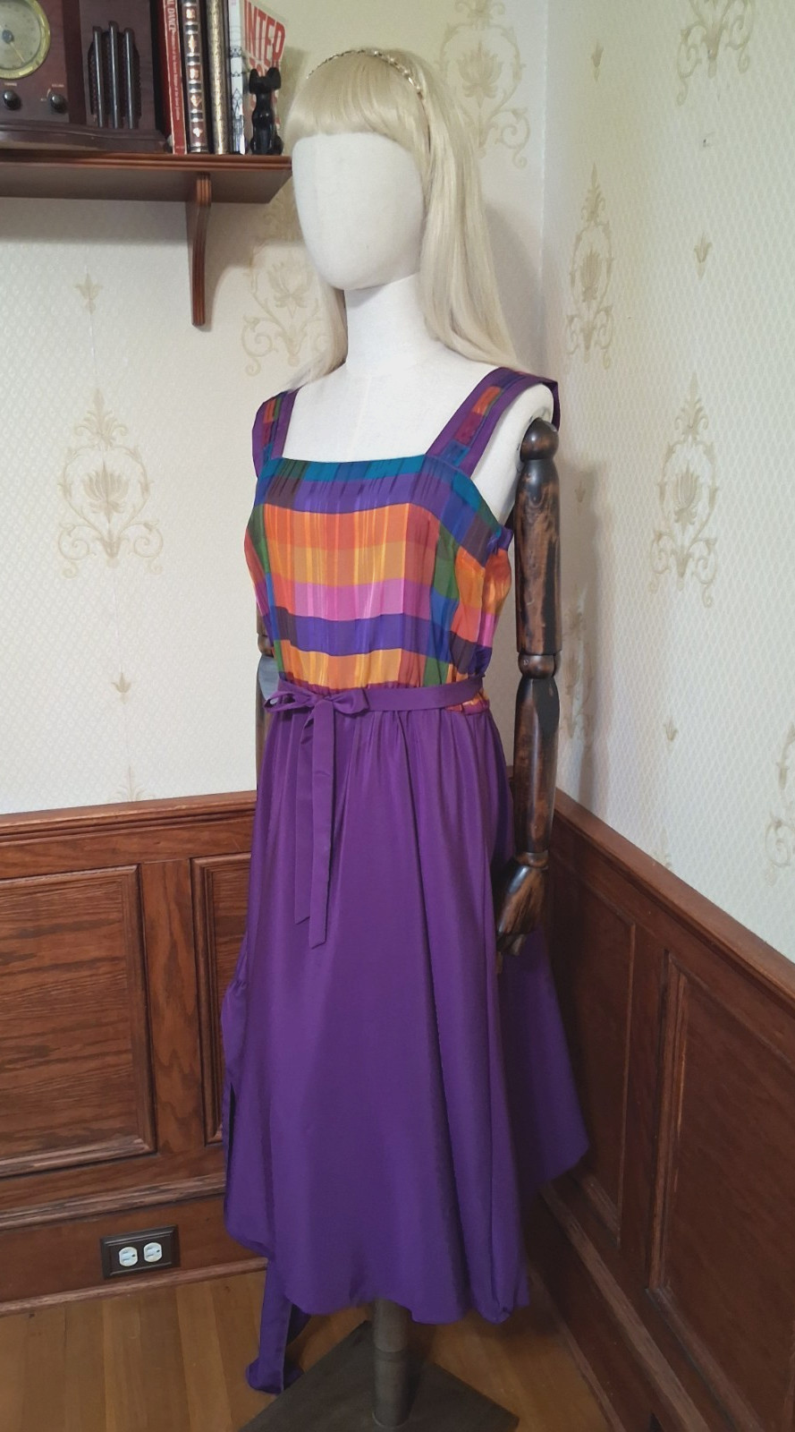 Vintage 1980s Caron Chicago 3-piece Purple Plaid Flowy Cottagecore Sundress Suit