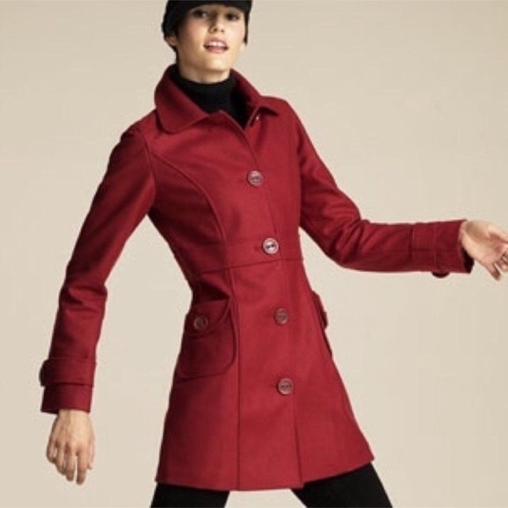 Anthropologie Tulle Red Wool Blend Winter Coat size Medium Gilmore Girls
