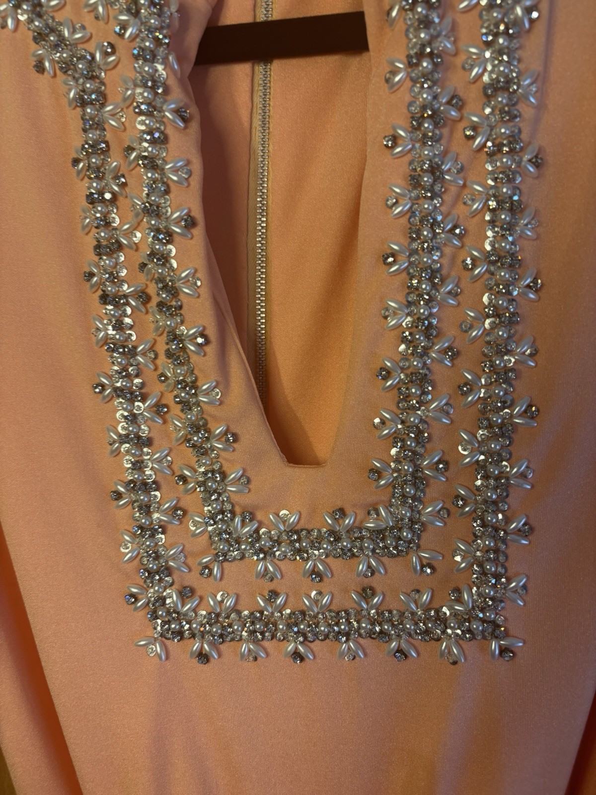 VTG 60-70s Victoria Royal Ltd Blue Beaded Embelished Peach Jumpsuit XS/S FLAWS