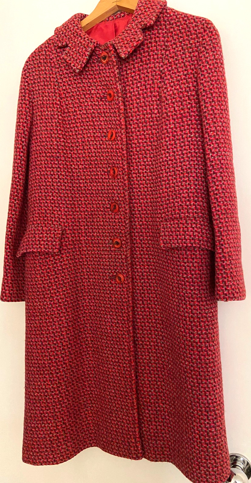 Vtg 1960’s Harris Tweed Handwoven 100% Virgin Scottish Wool Overcoat Sz M/L Red