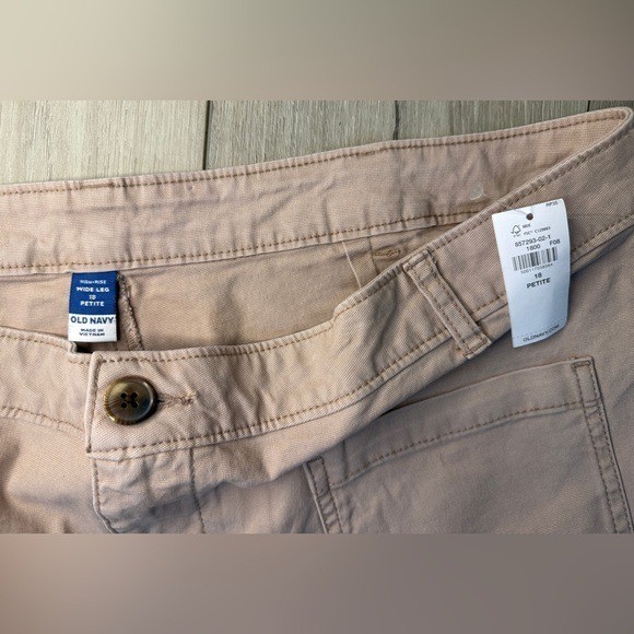 NWT Old Navy High Rise Wide Leg Pants 18 Petite Tan Pink Utility Patch Pocket
