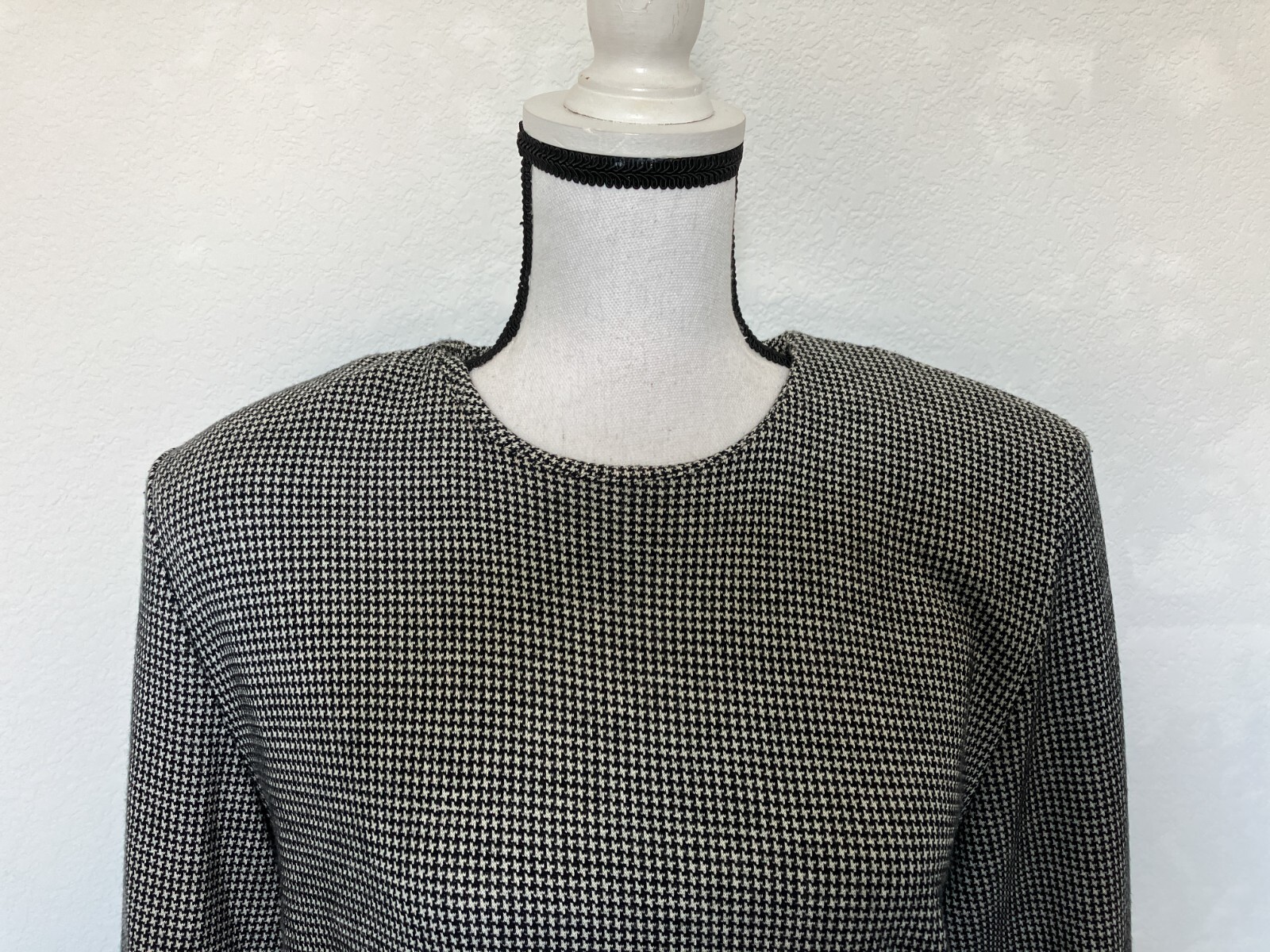 1980s Houndstooth Dress, 1990s Checkered Dress, Plus Size Vintage