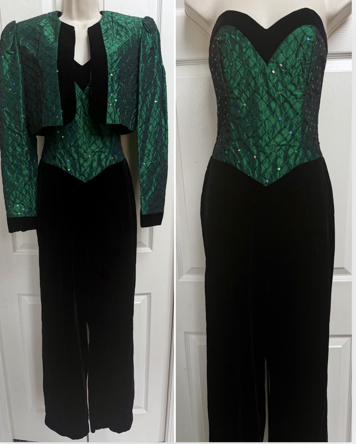 Vtg Scott McClintock SZ 6 80s Bustier Jumpsuit Jacket Velvet Taffeta Sequins