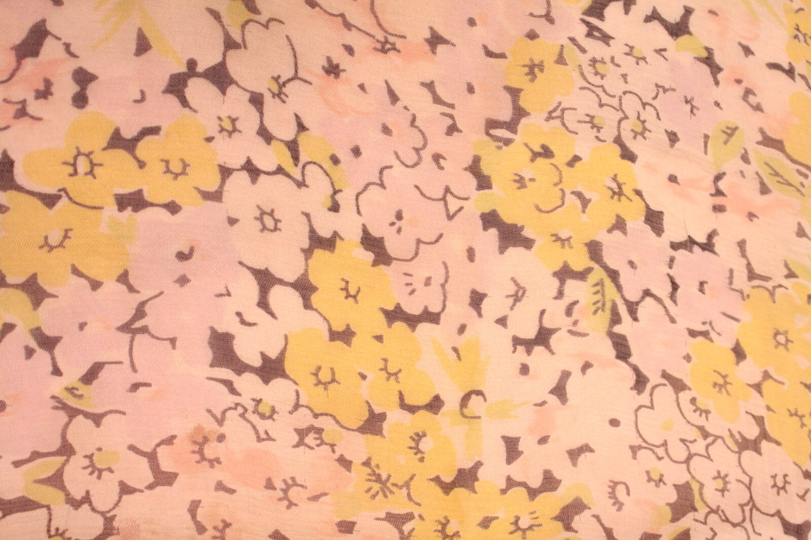 Vtg Women’s 30s Sheer Cream & Yellow Floral Pink Lining Chiffon Dress M/L 1930s