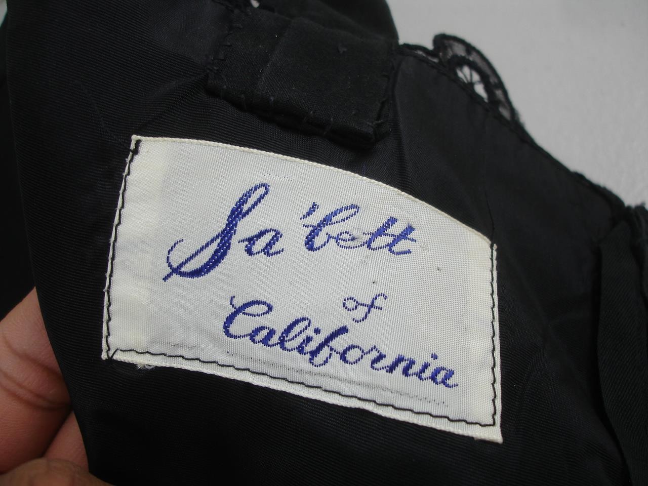 Women’s XS Vtg 1950’s Sa’Bett of California Little Black Dress Lace Party Formal