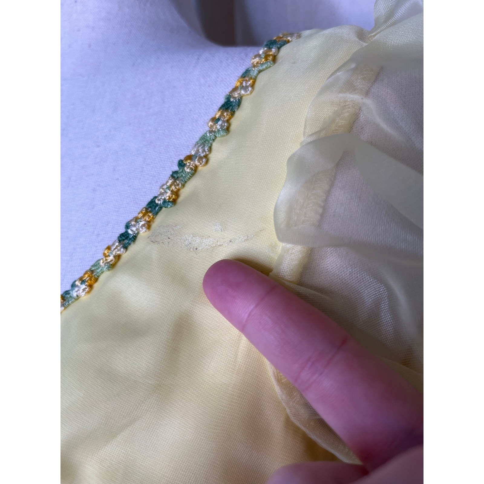 1970s Pastel Butter Yellow Floral Chiffon Coquette Fairy Tea Party Maxi Dress S