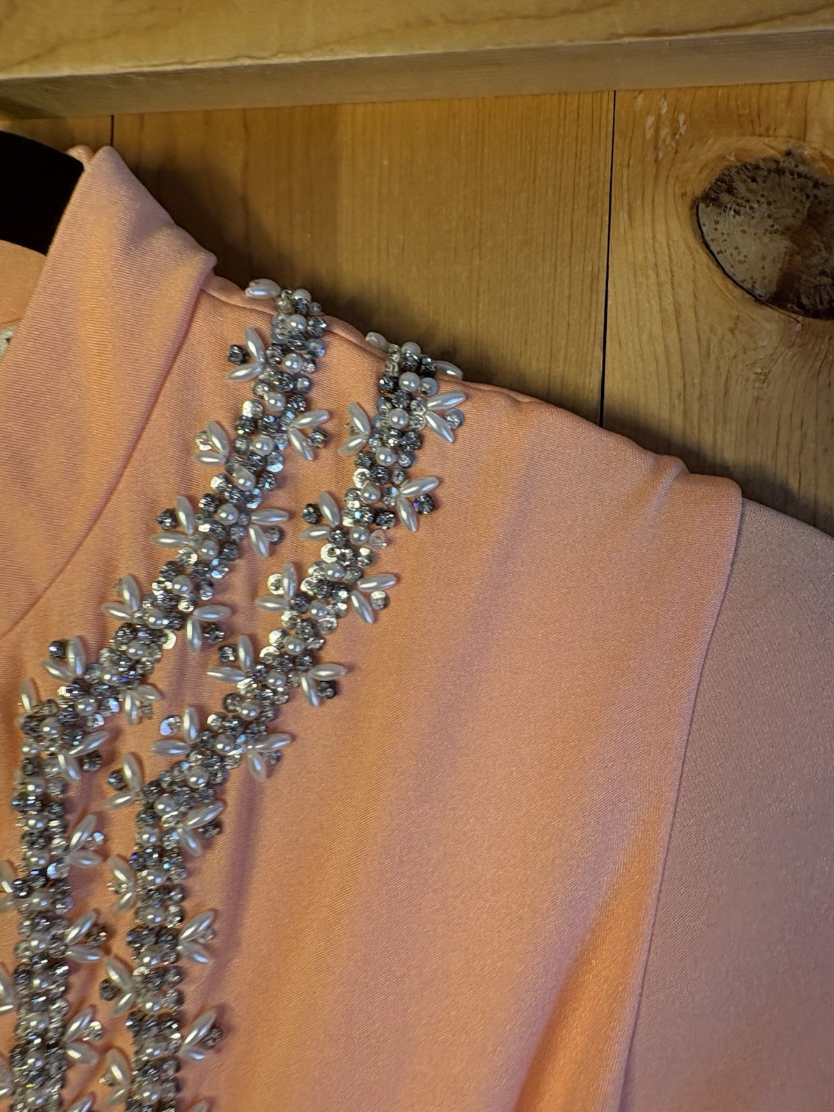 VTG 60-70s Victoria Royal Ltd Blue Beaded Embelished Peach Jumpsuit XS/S FLAWS