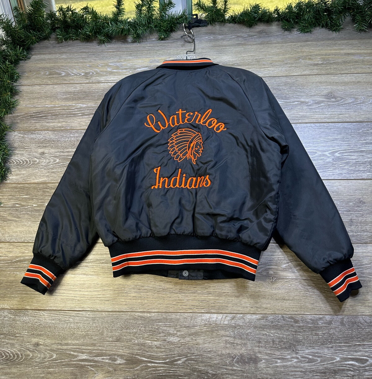 Waterloo Indians High School Satin Bomber Jacket Youth Large Don Alleson Vintage