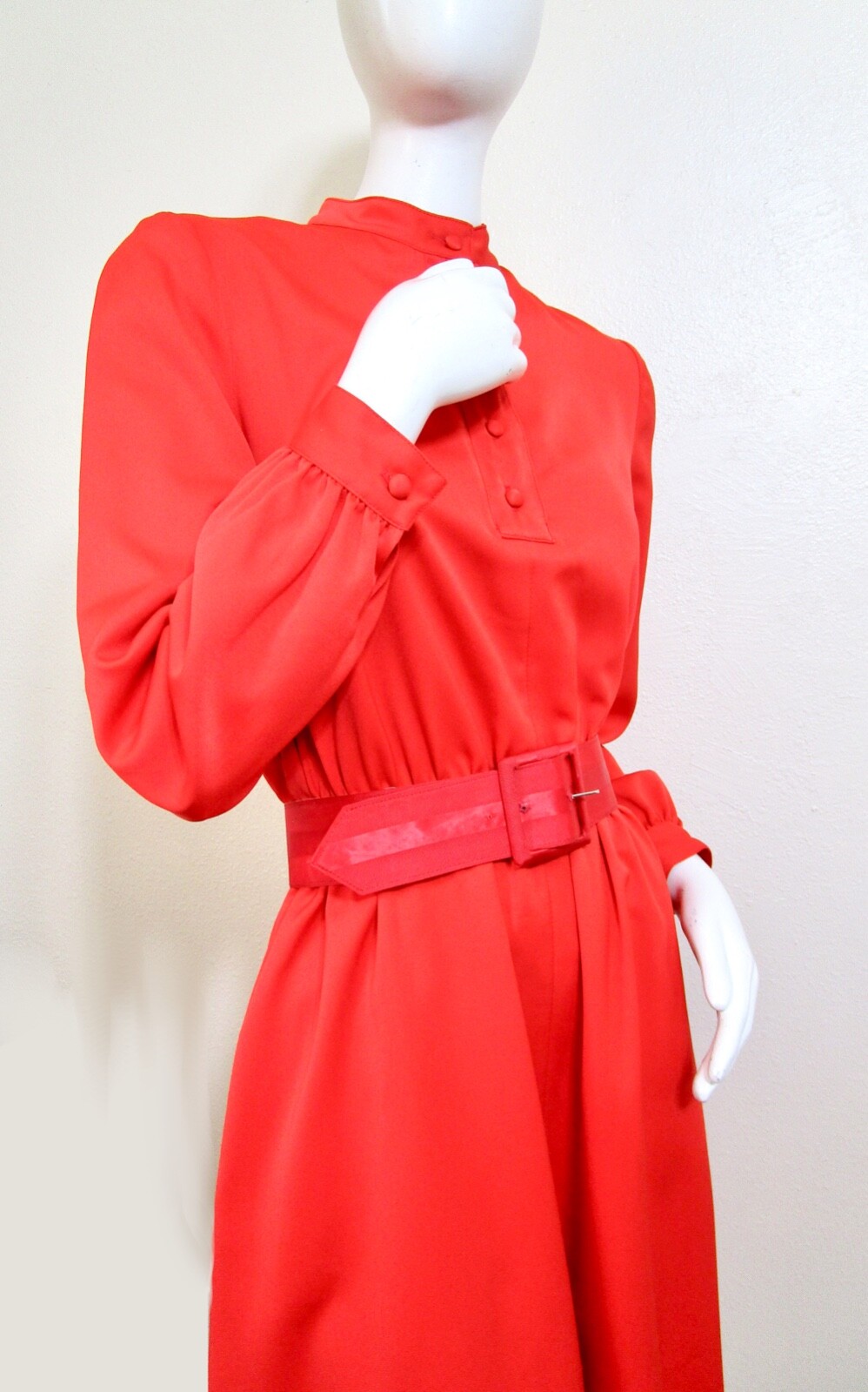 Vintage 70s Carlye Red Orange Mod Modern Mandarin Full Day Dress M 36