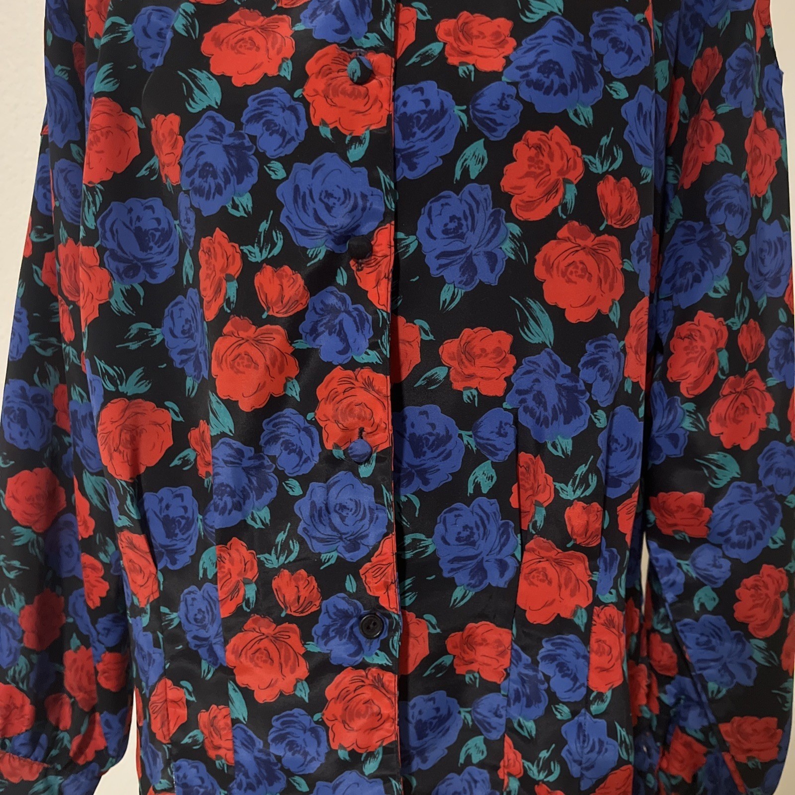 Vintage 80/90s Oscar De La Renta Expressions Floral Blouse Sz 10 Red,blue,black