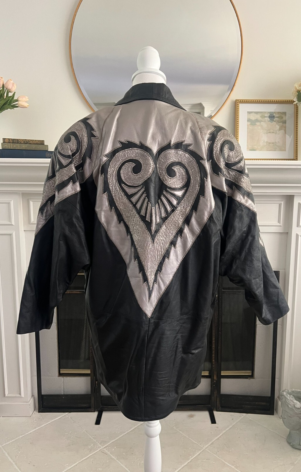 Vintage 80s Suzelle Leather Dolman Batwing Slouch Cocoon Coat Jacket Black Sz M