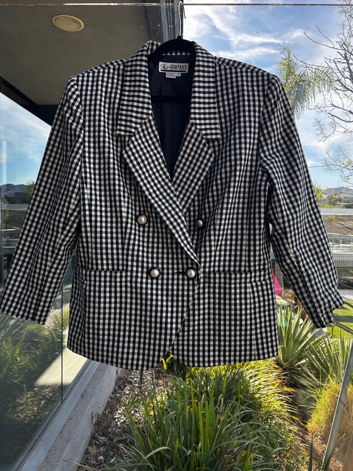 80s Vtg Black White & Gold Button Double Breasted Blazer | Sk & Company
