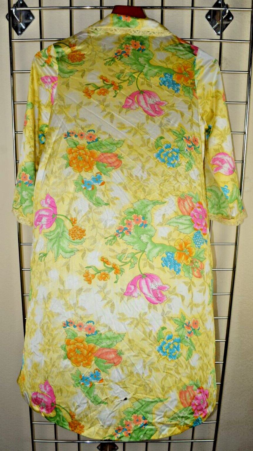 Vintage Nightgown Size S 70s Shimmery Golden Yellow Floral A Line Full Button