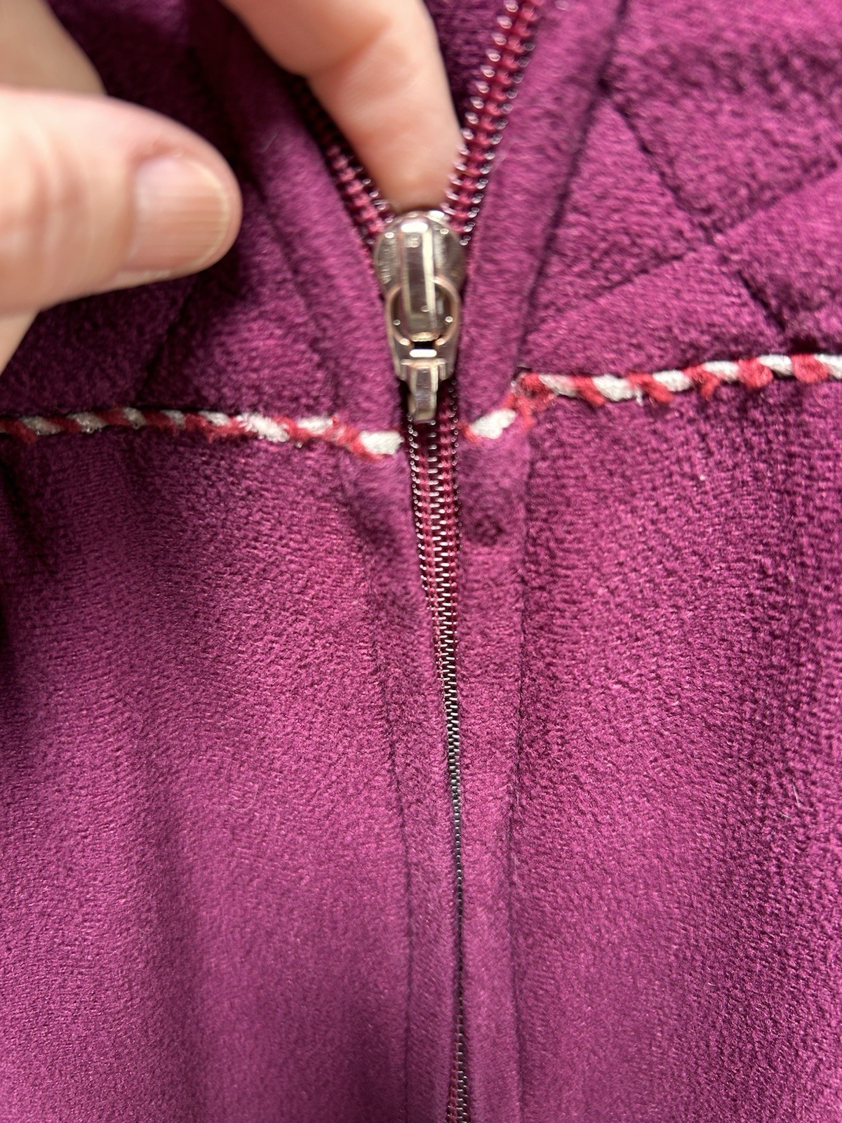 Vanity Fair Vintage Red Plum Velour Fleece Zip Robe Patio Wear Braided Trim XXL
