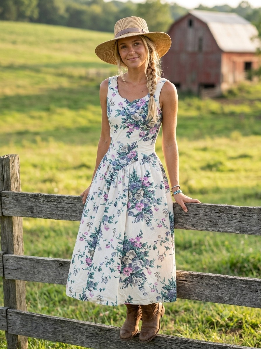 Vtg Joni Blair Floral Dress Cotton Cottagecore Romantic Sz9 100% Cotton