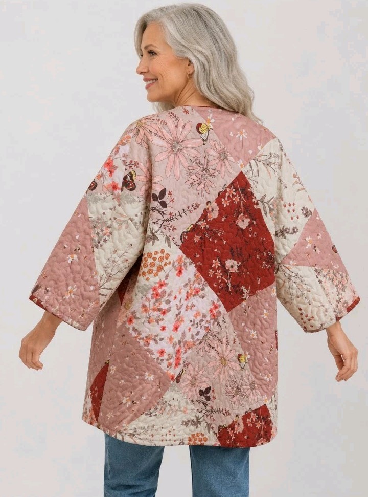 VTG Handmade Quilt Kimono Coat Jacket Floral Patchwork Print Cottagecore EUC